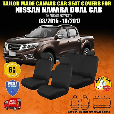 Nissan Navara Dual Cab Canvas Car Seat Covers NP300 -DX/RX/ST/ST-X 06/15–10/17 • $188