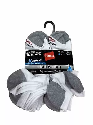 Hanes No Show Socks 12-Pack Super Low Mens FreshIQ X-Temp White Size 6-12 • $16.99