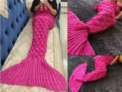 Funny Adult Mermaid Tail Blanket Fish Scales Knitted Crocheted Sofa Quilt UK • £8.55