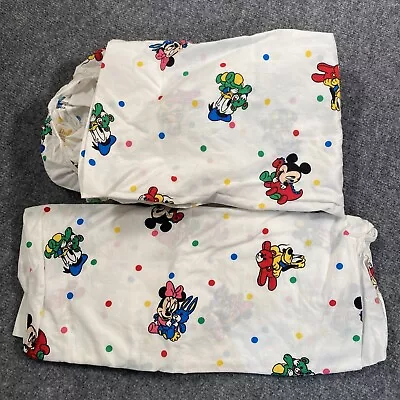 Dundee Disney Babies Crib Fitted Flat Sheet Set Mickey Minnie Mouse Polka Dot • $24.99