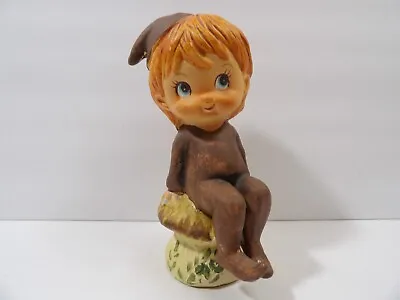 Vintage Little Folks Ceramic Pixie Sitting On A Mushroom Figurine ~ 4 1/2  Tall • $10.99