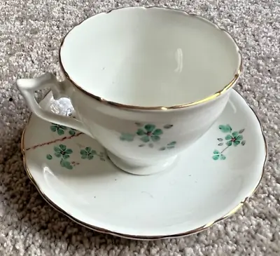 VTG Sadler Wellington Bone China Teacup Saucer Set G England Blue Rim Pink Roses • £7.60