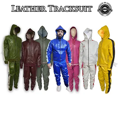 Men's Real Leather Style Fashion Tracksuit Jogging Trousers Sports Hoodie Set • $131