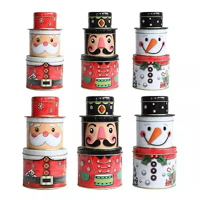 Xmas Candy Box Nesting Tinplate Boxes Sweets Storage Jar 3 Layer For Party • $33