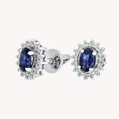 2ct Blue Sapphire Simulated Diamond Halo Stud Earrings 14k White Gold Plated • $139.99