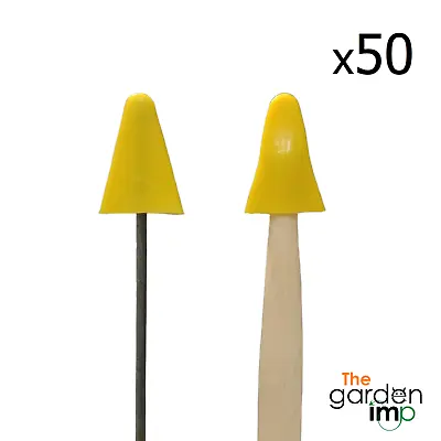 50 Cane Caps Rubber Triangle Bamboo Topper Eye Skin Garden Protection Yellow S-L • £8.69