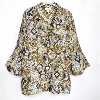 $9.99 • Buy DRESSBARN WOMAN PLUS 3X Crinkled Accordian Ruffled Blouse Button Up Flare Sleeve