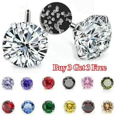 Genuine 925 Sterling Silver Cubic Zirconia Stud Earrings Solid Silver Womens • £1.19