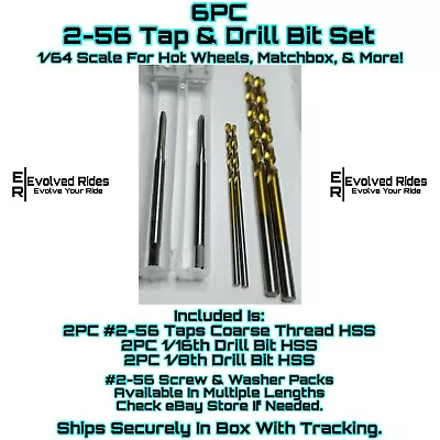 6PC #2-56 Tap & Drill Bits For Hot Wheels Matchbox 1/64 Customs Restorations • $16.95