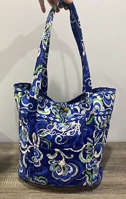 VERA BRADLEY Large Windsor Blue White Retired Tote Bag W/ Toggle Close Paisley • $24.95