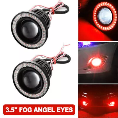 3.5  Inch COB LED Fog Light Projector Car Red Angel Eyes Halo Ring DRL Lamp ， • $26.98