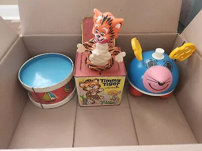 Vintage Antique 60's Toy Lot Jack N The Box Mouse Pull Toy Metal Drum Read • $24.99
