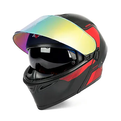 Racing Motorcycle Helmet Full Face LED DOT Approved Street Helmet Flip Up Red • $89.59