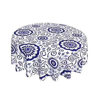 Blue And White Porcelain Floral Tablecloth Round 60 Inch 60  Round Blue Floral • $29.58