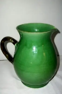 Vintage French Pottery Pitcher Terra Provence Green Brown Handle Marked • $48.98
