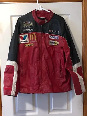 Leather Racing Jacket Multicolor Mcdonalds Stanley Allstate Etc Size L • $89.99