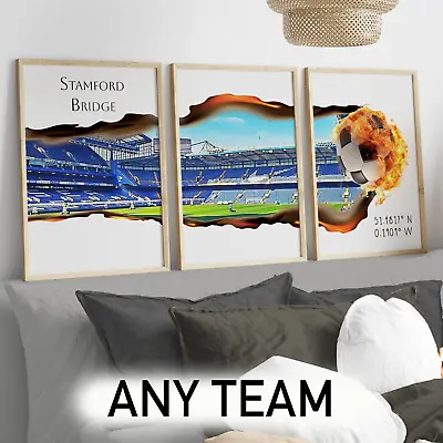 Chelsea Football Stadium Prints Set Of 3 Stamford Bridge Posters Boys Bedroom • £14.99