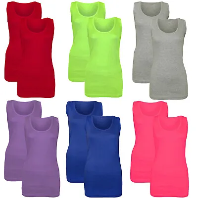 £7.99 • Buy Pack Of 2 New  Women Ladies Casual Plain Summer Stretchy Ribbed Top T Shirt Vest
