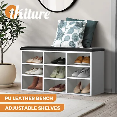 $77.90 • Buy Oikiture Shoe Cabinet Bench Organiser Shoe Rack Storage PU Padded Seat Shelf
