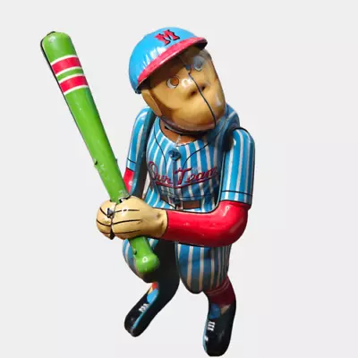 Vintage AAA Japan Monkey Baseball Batter 1950's Tin Mechanical Wind-Up Toy • $218.48