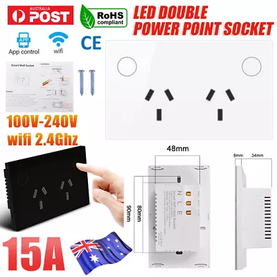 AU 15AMP Wifi Touch Glass Double GPO Panel Power Point Wall Outlet Socket Switch • $32.79