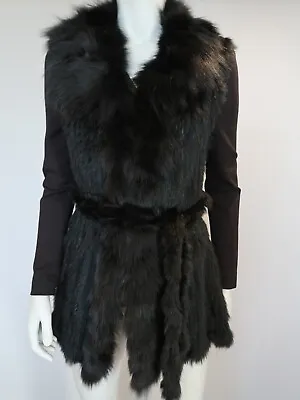 Fox/rabbit  Fur Long Waistcoat Sleeveless Jacket With Tie Black Bnwt  Rrp £175 • £100