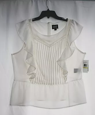 ECI New York Off White Pleated Front Ruffle Sleeve Blouse • $16