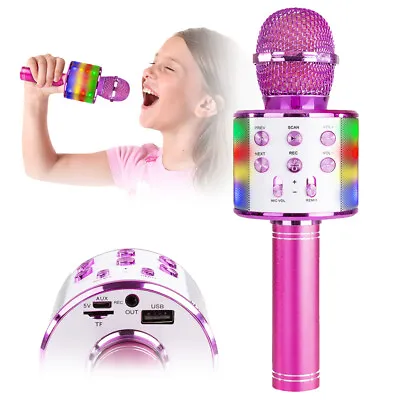 £26.99 • Buy KM15 Pink Wireless Bluetooth Karaoke Microphone With Lights And Speaker USB MP3