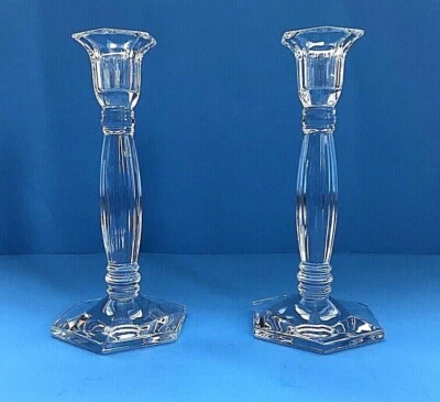 $49.99 • Buy 2 Val St Lambert Crystal 7.5  Candlesticks Opera Pattern Ribbed Multi-sided