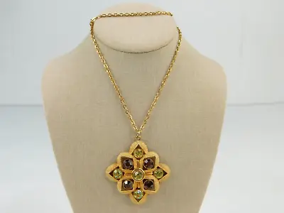 Vintage Textured Gold Tone Chunky Rhinestone Sarah Coventry Necklace 24  • $18.99