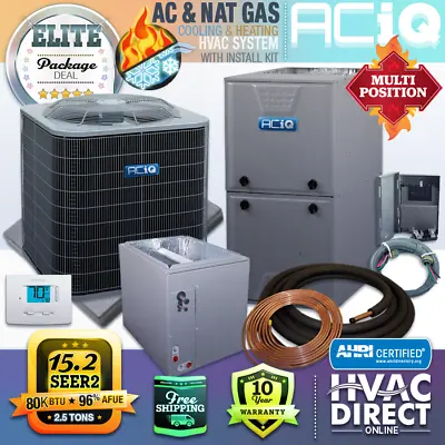 2.5 Ton 15.2 SEER2 Ducted Split Central Air & 80K BTU 96% Gas Furnace AC System • $3614.75