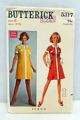 Vintage Butterick Pattern 7826 60s A-line Dress Contrast Collar Banding 31.5  • $11.95