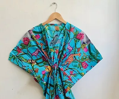 $35.53 • Buy Indian Turquoise Cotton Party Wear Kaftan Dress Women's Clothing Night Maxi Gown