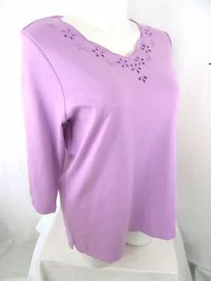 Quacker Factory Size 3X Lilac Eyelet Scalloped 3/4 Sleeve T-shirt • $22.99