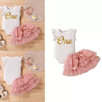 Baby Girls 1st Birthday 3PCS Dress Outfits Toddler Clothes Romper Skirt Set • $27.49