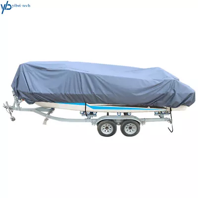 Gray Heavy 600D Marine Grade Polyester Canvas Trailerable Waterproof Boat Cover • $42.70