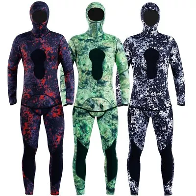 3mm Neoprene Wetsuit Men's Hooded Camouflage Diving Suit Snorkeling 2 Pieces Set • $155.99