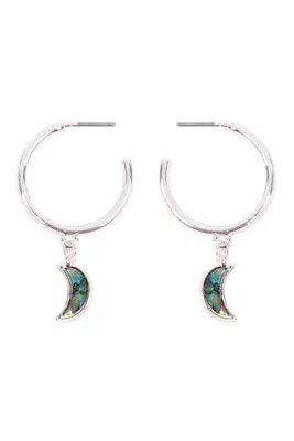 Genuine Abalone Shell Moon Hoop Earrings Silver Plate Summer Travel  • $12.95