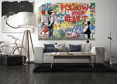 Banksy Follow Your Heart Graffiti Poster Canvas Framed Prints Decor Pop Wall Art • £26