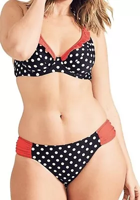 Figleaves Bikini Set Tuscany 38D 16 Black Coral Halter Neck Bra Ruched Brief • £24.89