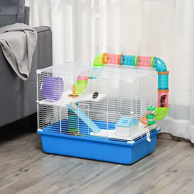 Hamster Cage Rodents House W/ Tubes Exercise Wheel Water Bottle -  Blue • £32.99