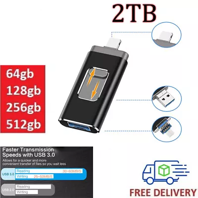 2TB (2000GB) 1 TB USB 3.0 Memory Stick Flash Pen Thumb Drive For IPhone IPad PC • $9.11