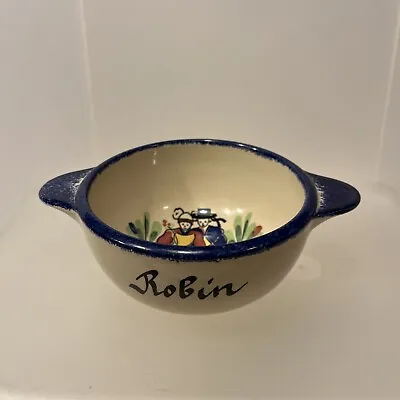 $24.99 • Buy FRENCH Fait Main PORNIC France Bretagne Pottery Boy/Girl HANDPAINTED Bowl“ROBIN”