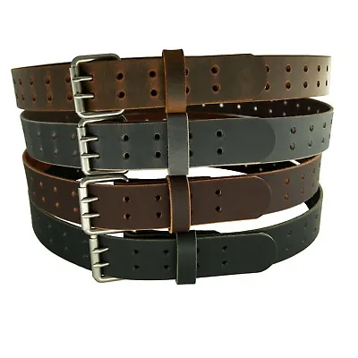 Men's Buffalo Leather Belt Double Prong_2 Hole_1 1/2  Width_Amish Handmade • $43.39