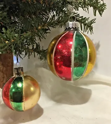 Vintage Christmas Hand Blown Glass Ball Ornament Multicolored Striped Mica • $11.50