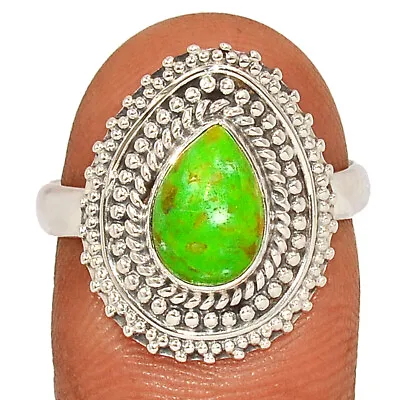 Handwork - Composite Kingman Green Mohave Turquoise 925 Silver Ring S.9 CR31737 • $14.99