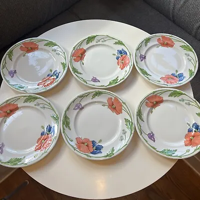 Set Of 6 Villeroy & Boch Amapola Large Dinner Plate 10.5” Raised Floral EUC • $149.99