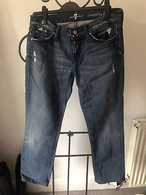 7 For All Mankind Women's Jeans UK 30 Straight Leg Distressed Finish Shortened • £12