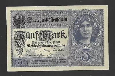 5 Mark Aunc-unc  Banknote From Germany 1917  Pick-56 • $0.99