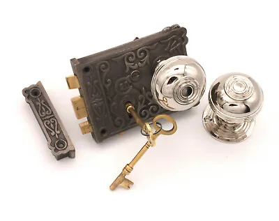 £74.95 • Buy Heavy Duty Iron & Brass Floral Door Rim Lock & Nickel Door Knobs Set 5 Design